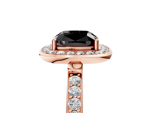 Rose gold Fancy Black Cushion Cut Diamond Halo Ring with Bezel Frame and Pavé Band_5
