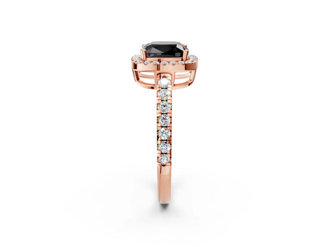 Rose gold Fancy Black Cushion Cut Diamond Halo Ring with Pavé Band and Four-Prong Setting_2