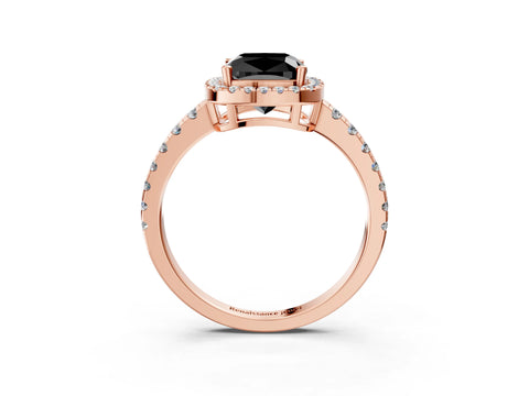 Rose gold Fancy Black Cushion Cut Diamond Halo Ring with Pavé Band and Four-Prong Setting_3