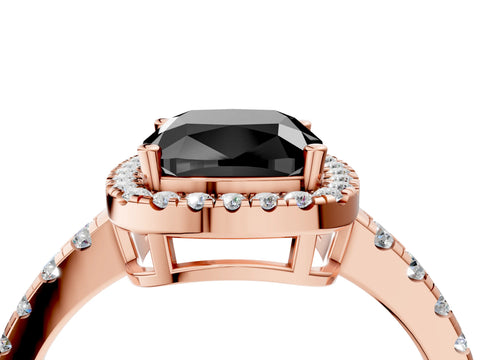Rose gold Fancy Black Cushion Cut Diamond Halo Ring with Pavé Band and Four-Prong Setting_4