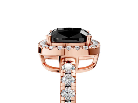 Rose gold Fancy Black Cushion Cut Diamond Halo Ring with Pavé Band and Four-Prong Setting_5