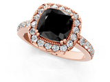 Rose gold Fancy Black Cushion Cut Diamond Halo Ring with Pavé Band and Prong Setting_1