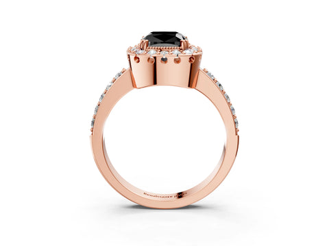 Rose gold Fancy Black Cushion Cut Diamond Halo Ring with Pavé Band and Prong Setting_3