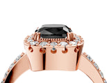 Rose gold Fancy Black Cushion Cut Diamond Halo Ring with Pavé Band and Prong Setting_4