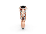 Rose gold Fancy Black Cushion Cut Diamond Halo Ring with Split Shank Pavé Band and Four-Prong Setting_2