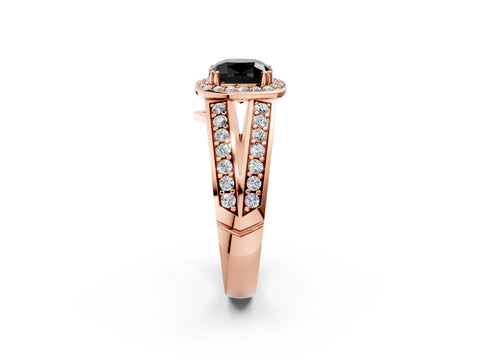 Rose gold Fancy Black Cushion Cut Diamond Halo Ring with Split Shank Pavé Band and Four-Prong Setting_2