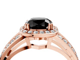 Rose gold Fancy Black Cushion Cut Diamond Halo Ring with Split Shank Pavé Band and Four-Prong Setting_4