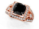 Rose gold Fancy Black Cushion Cut Diamond Halo Ring with Split Shank and Bezel Accents and Four-Prong Setting_1