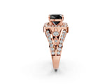 Rose gold Fancy Black Cushion Cut Diamond Halo Ring with Split Shank and Bezel Accents and Four-Prong Setting_2