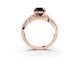 Rose gold Fancy Black Cushion Cut Diamond Halo Ring with Split Shank and Bezel Accents and Four-Prong Setting_3
