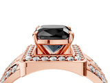 Rose gold Fancy Black Cushion Cut Diamond Halo Ring with Split Shank and Bezel Accents and Four-Prong Setting_4