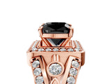 Rose gold Fancy Black Cushion Cut Diamond Halo Ring with Split Shank and Bezel Accents and Four-Prong Setting_5
