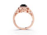Rose gold Fancy Black Cushion Cut Diamond Halo Ring with Split Shank and Bezel Accents and Prong Setting_3