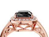 Rose gold Fancy Black Cushion Cut Diamond Halo Ring with Split Shank and Bezel Accents and Prong Setting_4