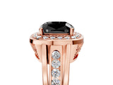 Rose gold Fancy Black Cushion Cut Diamond Halo Ring with Split Shank and Bezel Accents and Prong Setting_5