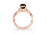 Rose gold Fancy Black Cushion Cut Diamond Halo Twist Band Solitaire Prong Setting Ring_3