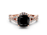 Rose gold Fancy Black Cushion Cut Diamond  Halo Twist Band Solitaire Prong Setting Ring_36
