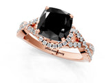 Rose gold Fancy Black Cushion Cut Diamond  Halo Twist Band Solitaire Prong Setting Ring_37