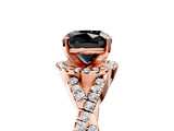 Rose gold Fancy Black Cushion Cut Diamond  Halo Twist Band Solitaire Prong Setting Ring_41