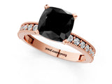Rose gold Fancy Black Cushion Cut Diamond Milgrain Pavé Engagement Ring with Four-Prong Setting_1