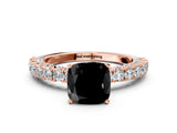 Rose gold Fancy Black Cushion Cut Diamond Pavé Band Solitaire Ring with Prong Setting_12
