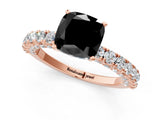Rose gold Fancy Black Cushion Cut Diamond Pavé Band Solitaire Ring with Prong Setting_13