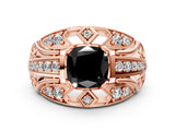 Rose gold Fancy Black Cushion Cut Diamond Pave Art Deco Split Shank Ring with Four-Prong Setting