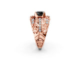 Rose gold Fancy Black Cushion Cut Diamond Pave Art Deco Split Shank Ring with Four-Prong Setting_2