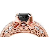 Rose gold Fancy Black Cushion Cut Diamond Pave Art Deco Split Shank Ring with Four-Prong Setting_4