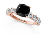 Rose gold Fancy Black Cushion Cut Diamond Prong Setting with Side Stones on a Pave Band_1