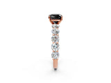 Rose gold Fancy Black Cushion Cut Diamond Prong Setting with Side Stones on a Pave Band_2