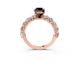 Rose gold Fancy Black Cushion Cut Diamond Prong Setting with Side Stones on a Pave Band_3