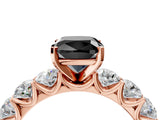 Rose gold Fancy Black Cushion Cut Diamond Prong Setting with Side Stones on a Pave Band_4