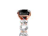 Rose gold Fancy Black Cushion Cut Diamond Prong Setting with Side Stones on a Pave Band_5