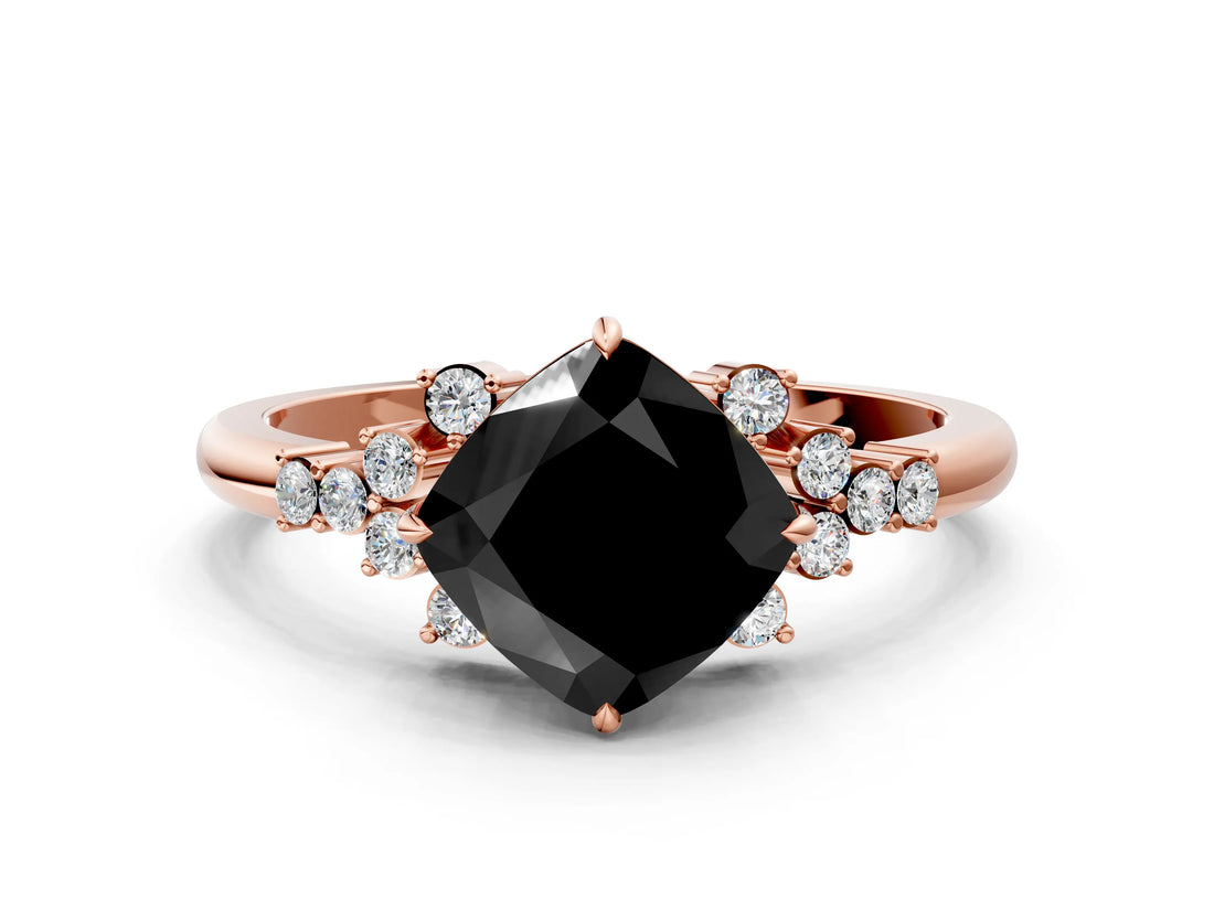 Rose gold Fancy Black Cushion Cut Diamond Ring with Side Stones and Four-Prong Setting_36