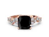 Rose gold Fancy Black Cushion Cut Diamond Scattered Round Accent Ring with Prong Setting_12