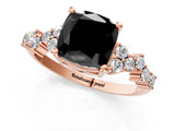 Rose gold Fancy Black Cushion Cut Diamond Scattered Round Accent Ring with Prong Setting_13