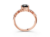 Rose gold Fancy Black Cushion Cut Diamond Scattered Round Accent Ring with Prong Setting_15