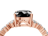 Rose gold Fancy Black Cushion Cut Diamond Scattered Round Accent Ring with Prong Setting_16