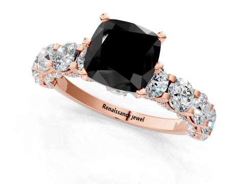 Rose gold Fancy Black Cushion Cut Diamond Side Stone Engagement Ring with Four-Prong Setting_25