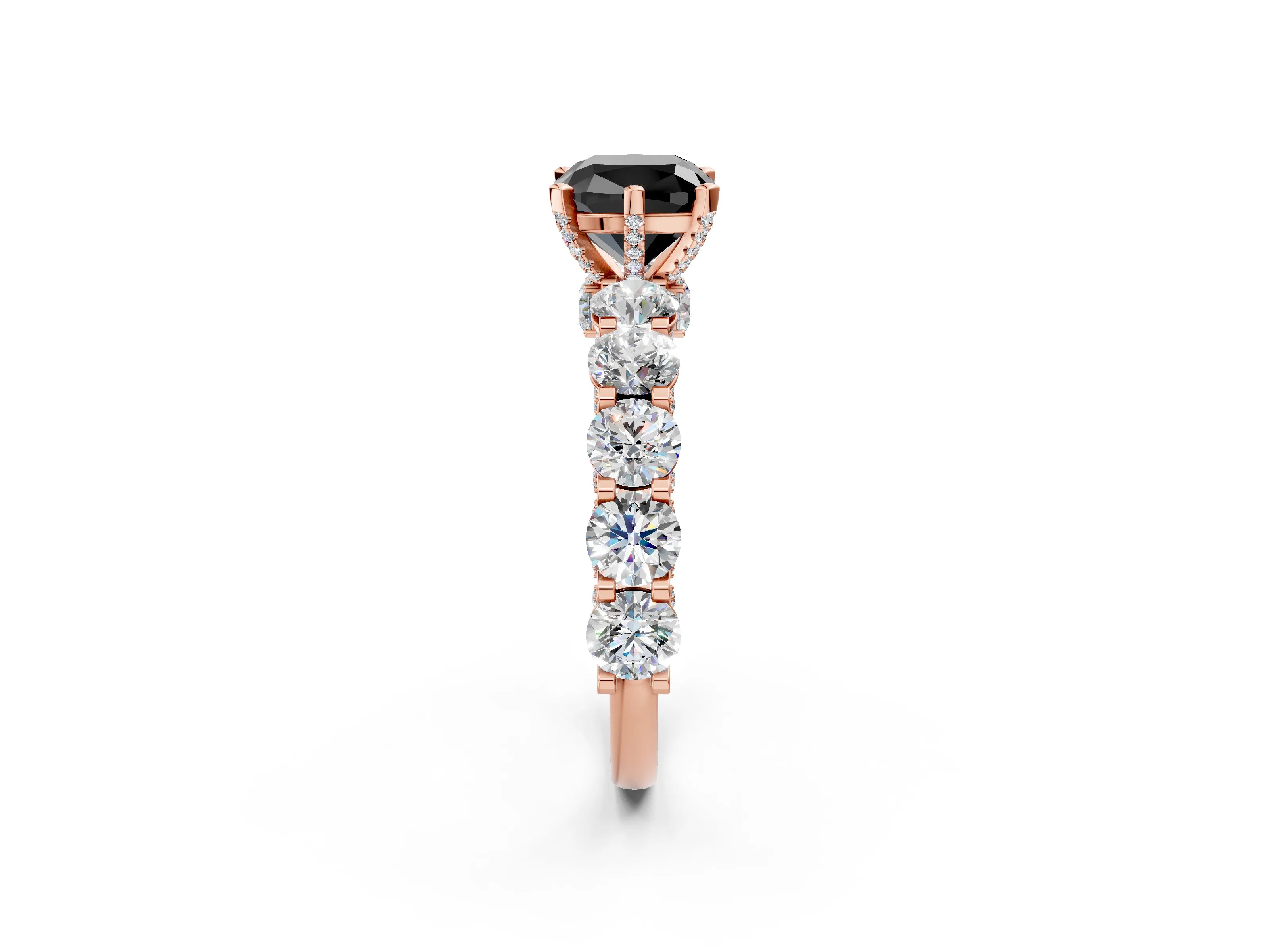 Rose gold Fancy Black Cushion Cut Diamond Side Stone Engagement Ring with Four-Prong Setting_26