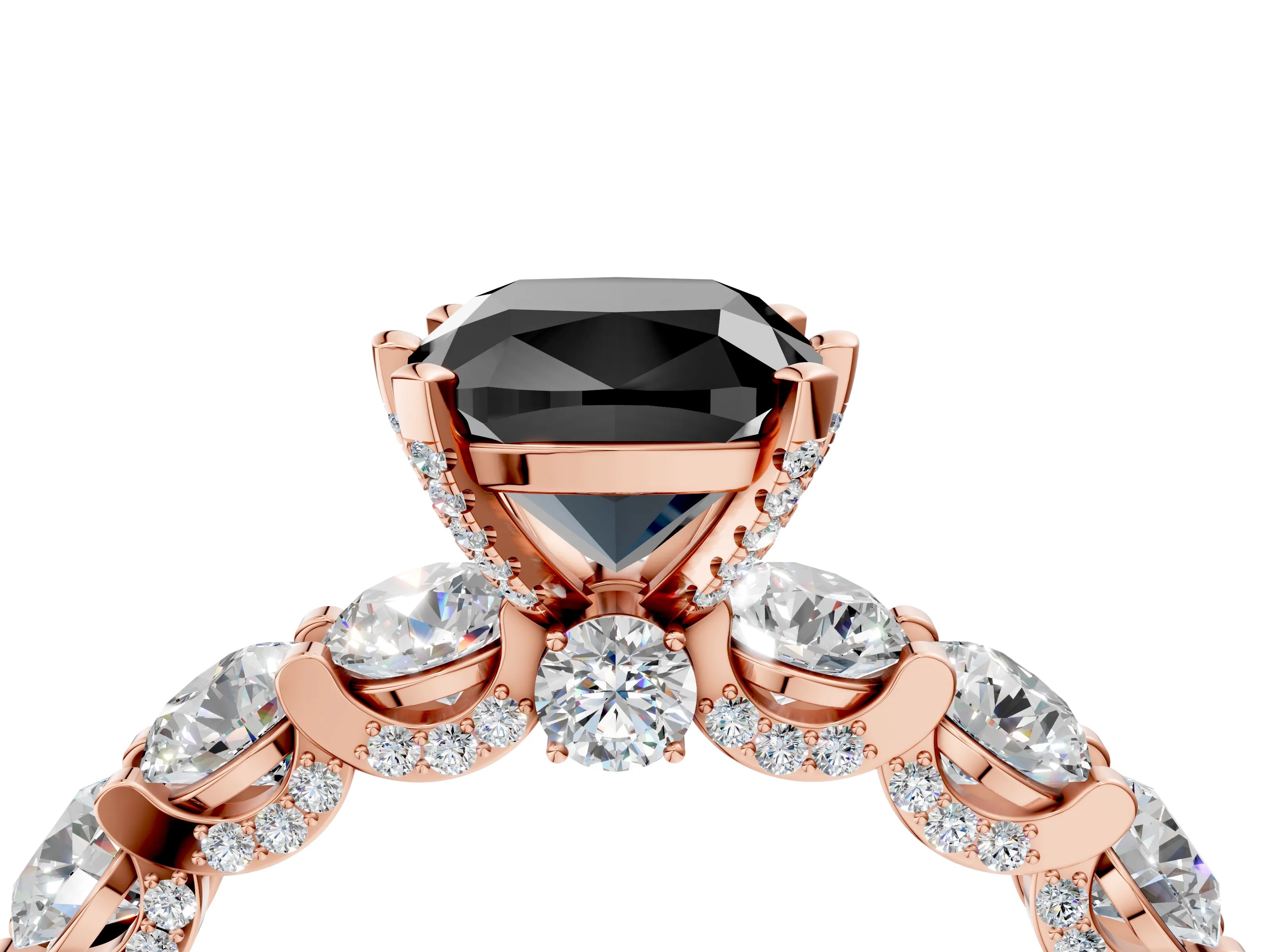 Rose gold Fancy Black Cushion Cut Diamond Side Stone Engagement Ring with Four-Prong Setting_28