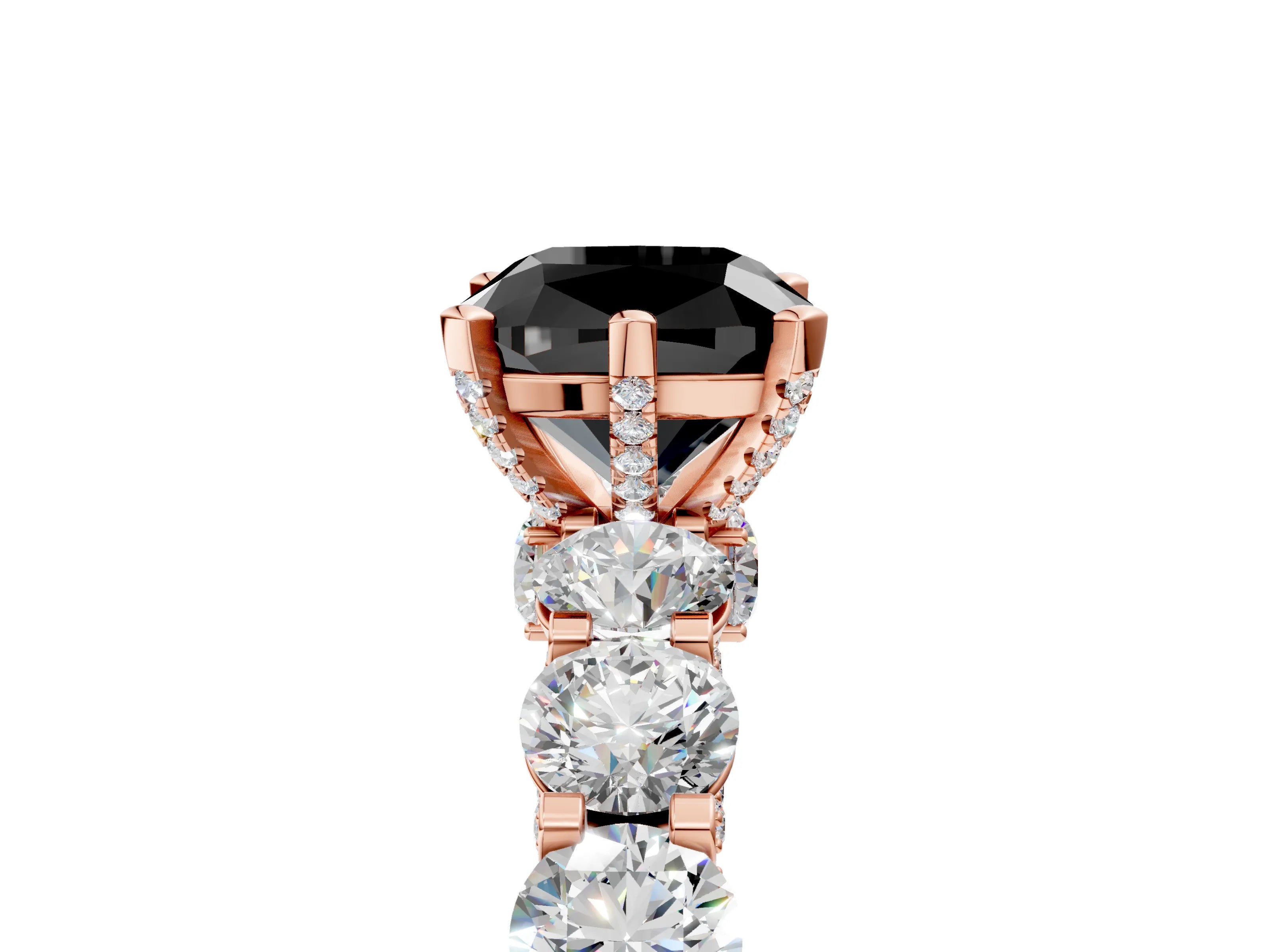 Rose gold Fancy Black Cushion Cut Diamond Side Stone Engagement Ring with Four-Prong Setting_29