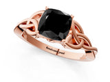 Rose gold Fancy Black Cushion Cut Diamond Solitaire Engagement Ring with Celtic Knot Band and Four-Prong Setting_1