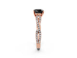 Rose gold Fancy Black Cushion Cut Diamond Solitaire Engagement Ring with Twisted Pavé Band and Four-Prong Setting_38
