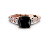 Rose gold Fancy Black Cushion Cut Diamond Solitaire Ring with Cathedral Setting and Pavé Band