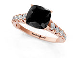 Rose gold Fancy Black Cushion Cut Diamond Solitaire Ring with Cathedral Setting and Pavé Band_1