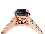 Rose gold Fancy Black Cushion Cut Diamond Solitaire Ring with Cathedral Setting and Pavé Band_4