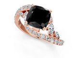 Rose gold Fancy Black Cushion Cut Diamond Solitaire Ring with Filigree Band and Four-Prong Setting_1
