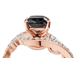 Rose gold Fancy Black Cushion Cut Diamond Solitaire Ring with Filigree Band and Four-Prong Setting_4